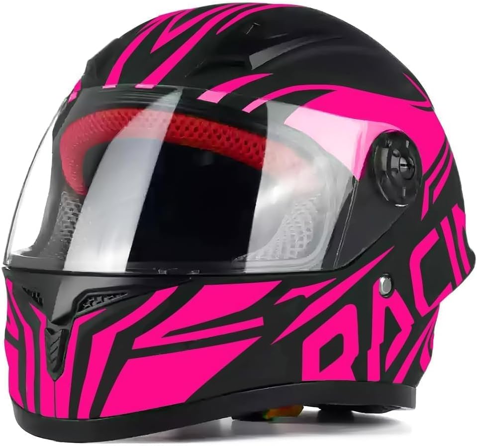 Kids Full Face Motorcycle Helmet, Motocross ATV Dirt Bike Go-Kart 4-Wheeler Street Offroad Motorbike Helmet, DOT Approved Pink Large