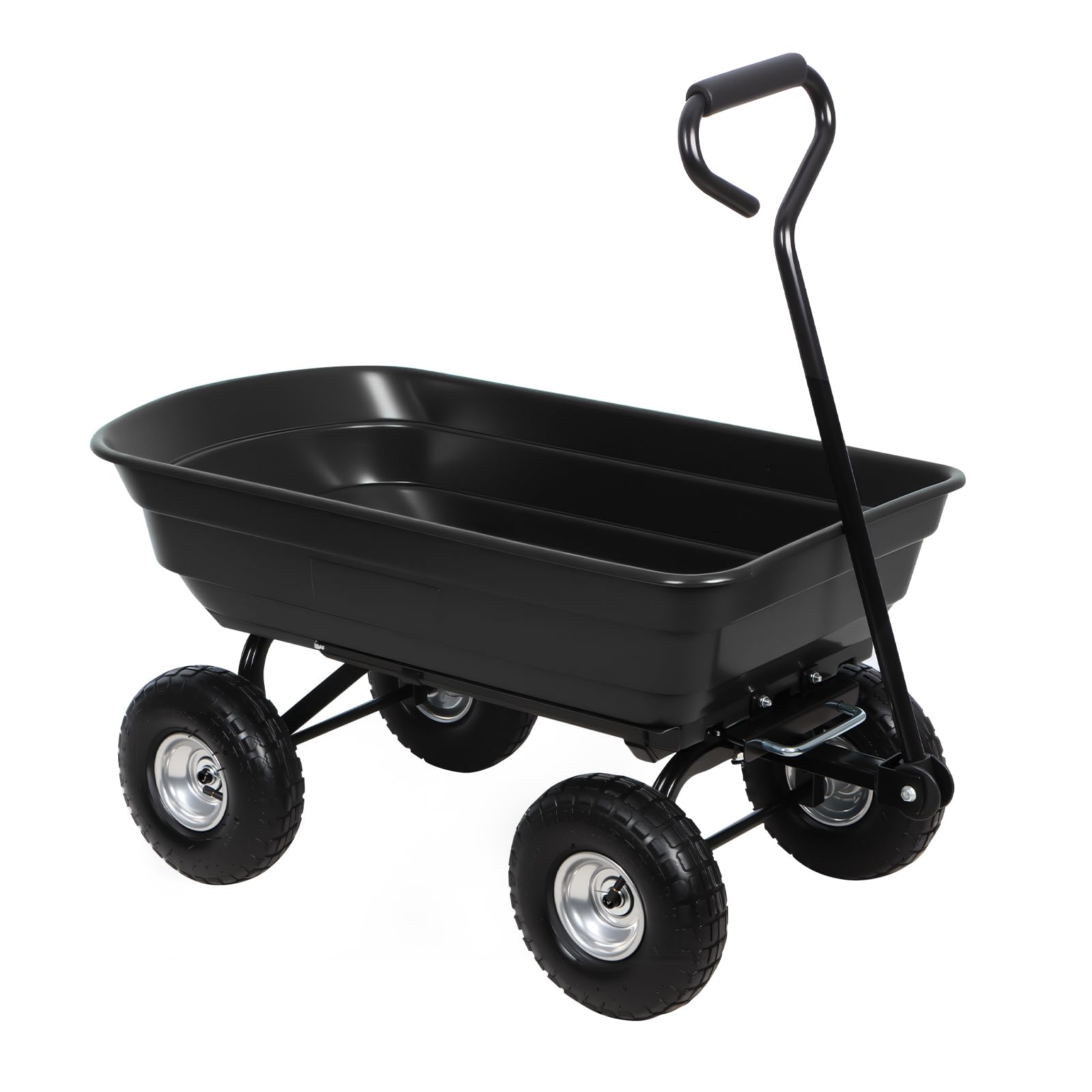 Panana Black Heavy Duty Garden Tipping Cart, 75L Poly Dump Wagon With Tipping Function And Pneumatic Tyres, Quick Release System, Garden Utility Trolley Wheelbarrow For Lawn, Yard And Farm Work (Black)