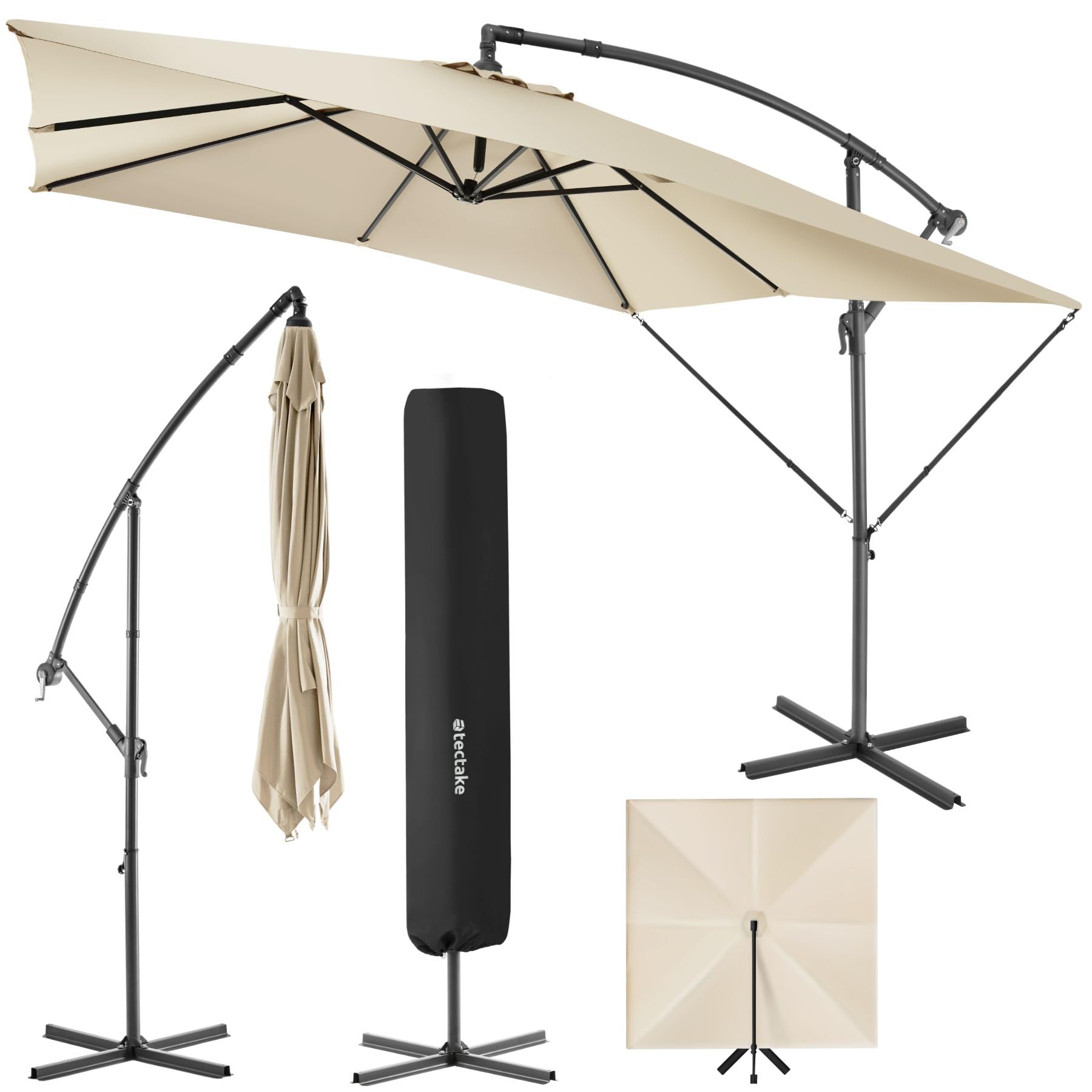 TecTake® Sombrilla Terraza Exterior, Sombrilla Playa con Manivela Manual e Inclinación Ajustable, Sombrilla Jardín con Máxima Estabilidad, Parasol Terraza Exterior, Ø250cm, Funda Protectora