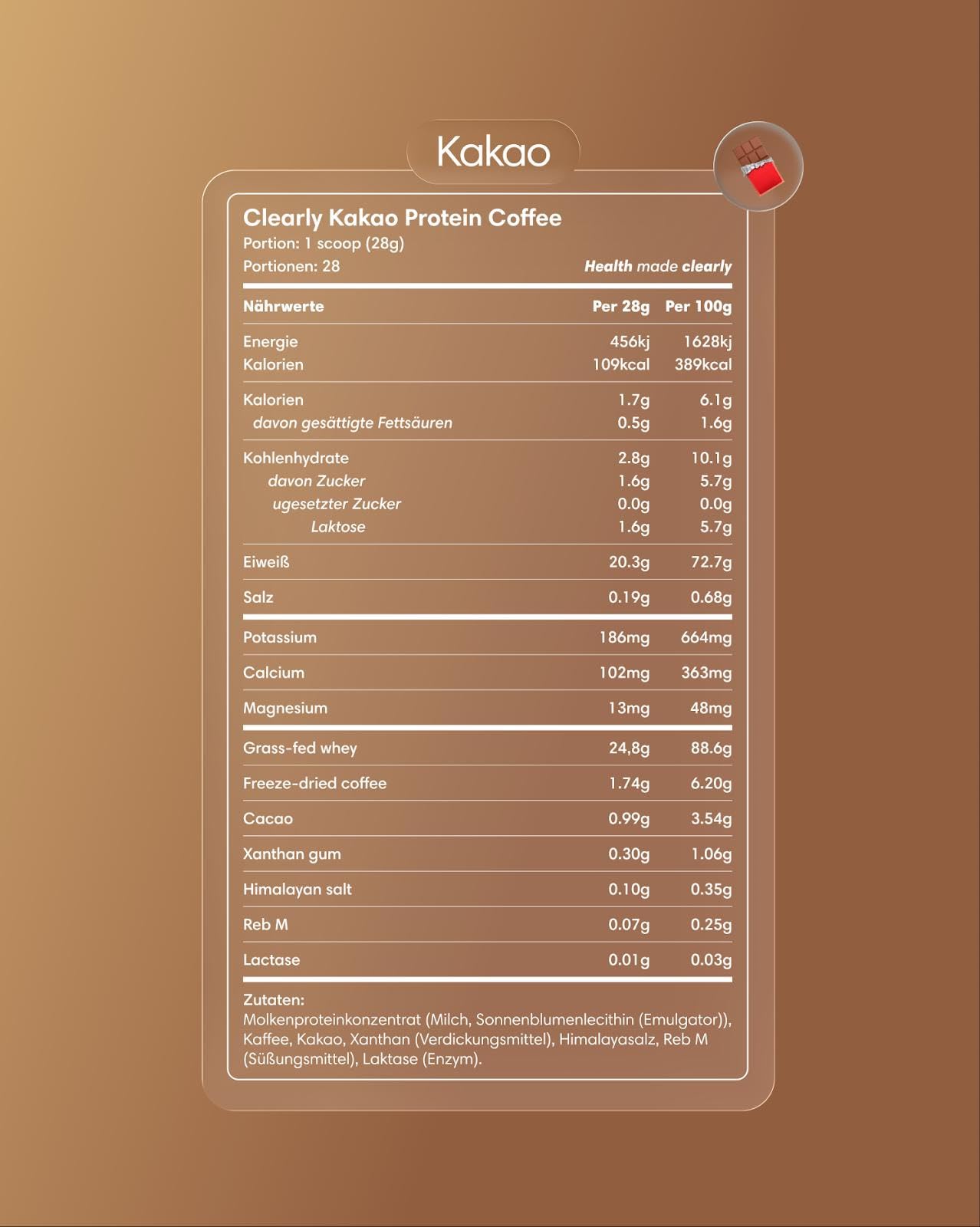 Clearly Protein Eiskaffee Pulver - Protein Iced Coffee mit 100% kolumbianischem Kaffee - 21g Eiweiß pro Portion - Zuckerfrei - 28 Portionen - 784g - Chocolate