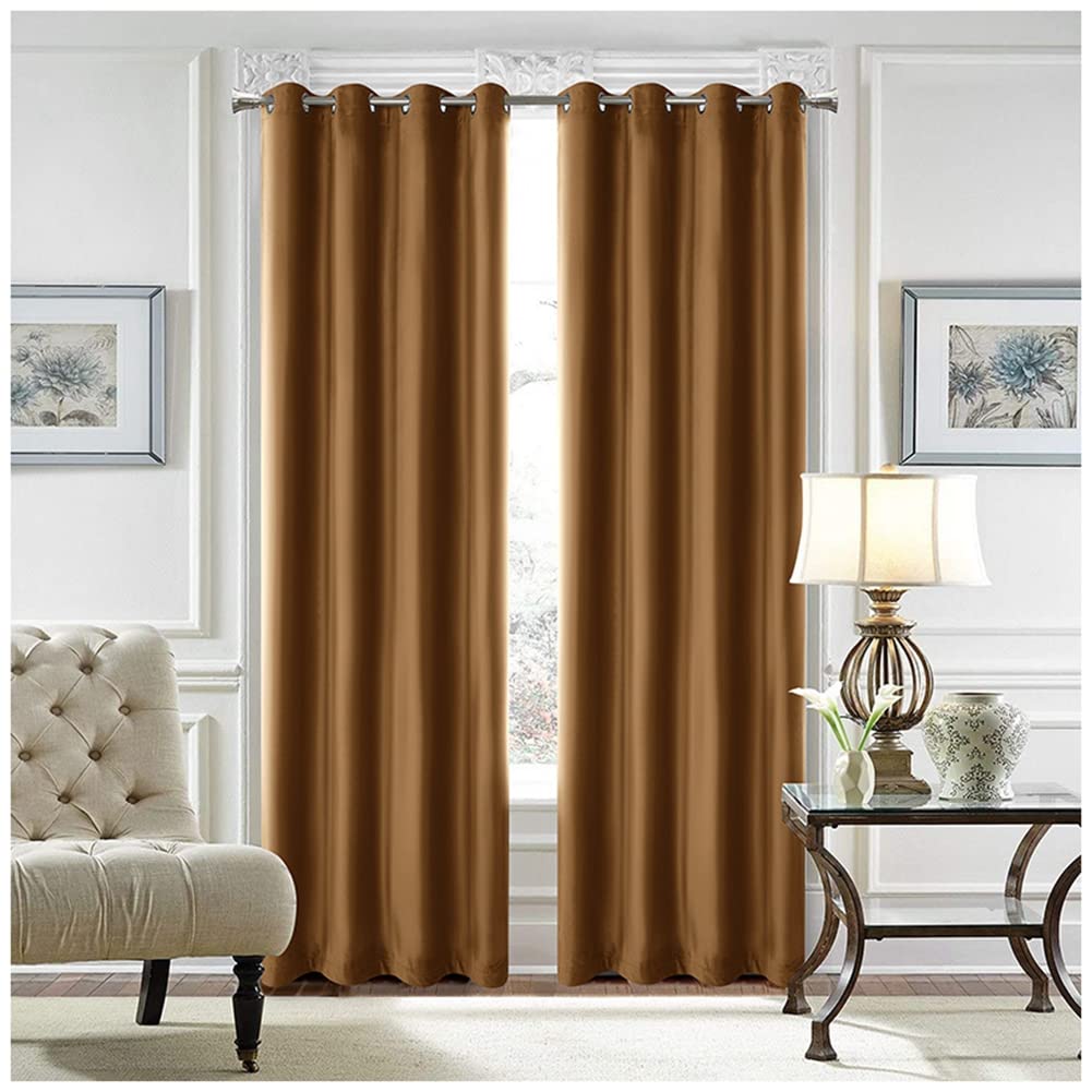 GUOCU Crushed Velvet Eyelet Top Curtains Super Soft Lined Blackout Curtains Bedroom, Living Room Home Decorative Window Treatment Thermal Insulated Blackout Curtains Coffee 42X102|106X259cm(1 Panel)