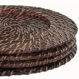 Koyal Wholesale Brick Brown Rattan Charger Plate, 4-Pack