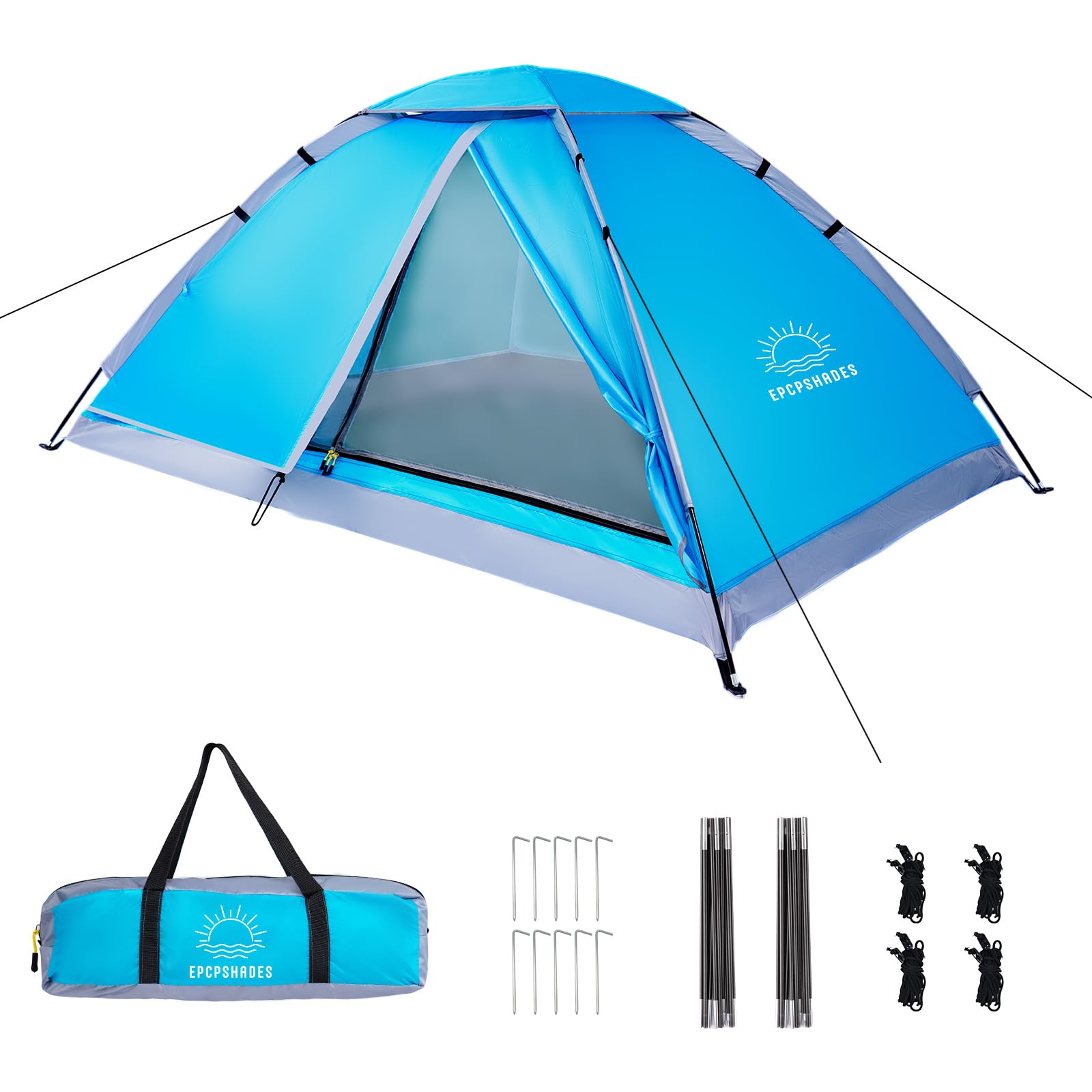 EPCPSHADES 1-2 Person Dome Tents for Camping, Lightweight Portable Backpacking Tent, Small Easy Set Up Outdoor Waterproof Camping Hiking Tent for Adults, Blue
