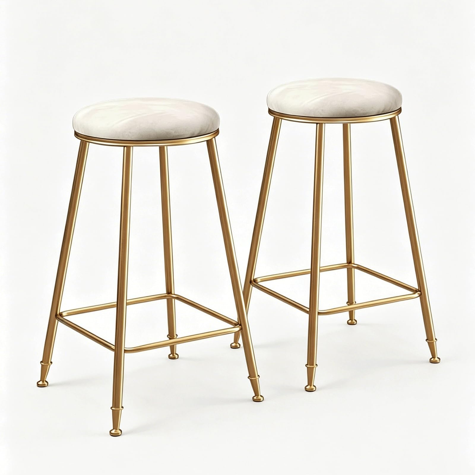 HNYJVZEVG Set of 2 Velvet Bar Stools,Round Padded Counter Stools with Gold Metal Frame, Fixed Height Bar Chairs with Footrest High Chair(Wei�,65cm (25inch))