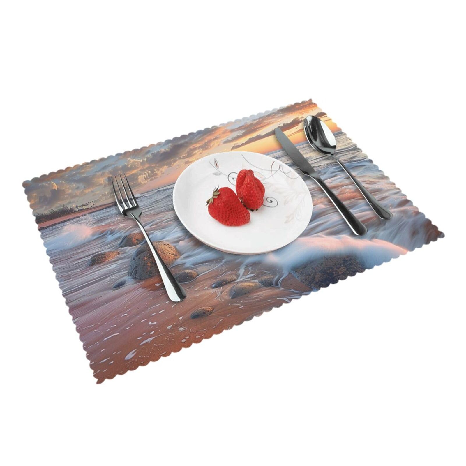 Beach Maui Hawaii Sunset Sea Waves Clouds Printed Placemat Heat Resistant Place Mats Set of 4 PCS Washable Kitchen Table Mats, 12x18 Inch