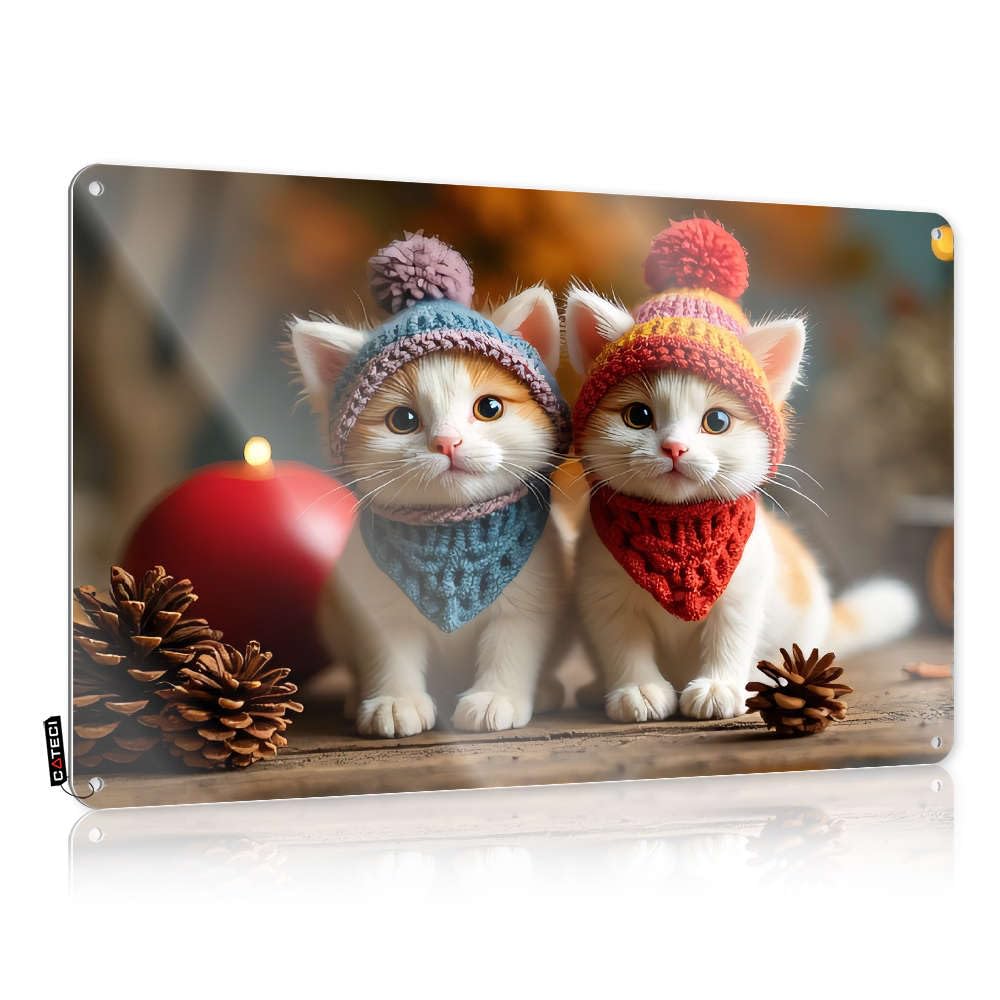 Fzfn Men's Colour Bedroom Decor Sign Fun | Two Kittens Wearing Winter Hats Sit Together. Humor Bedroom Decoration(30X40cm)