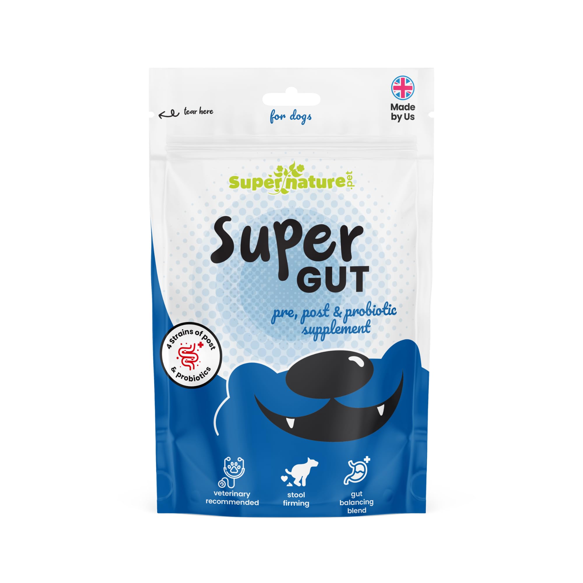 Supernature Super Gut Pre, Post & Probiotic Supplement for Dogs 150g | Natural Digestive Aid, Stool Firming, Prebiotics, Probiotics, Postbiotics, Gut Balancing Blend, Veterinary Approved