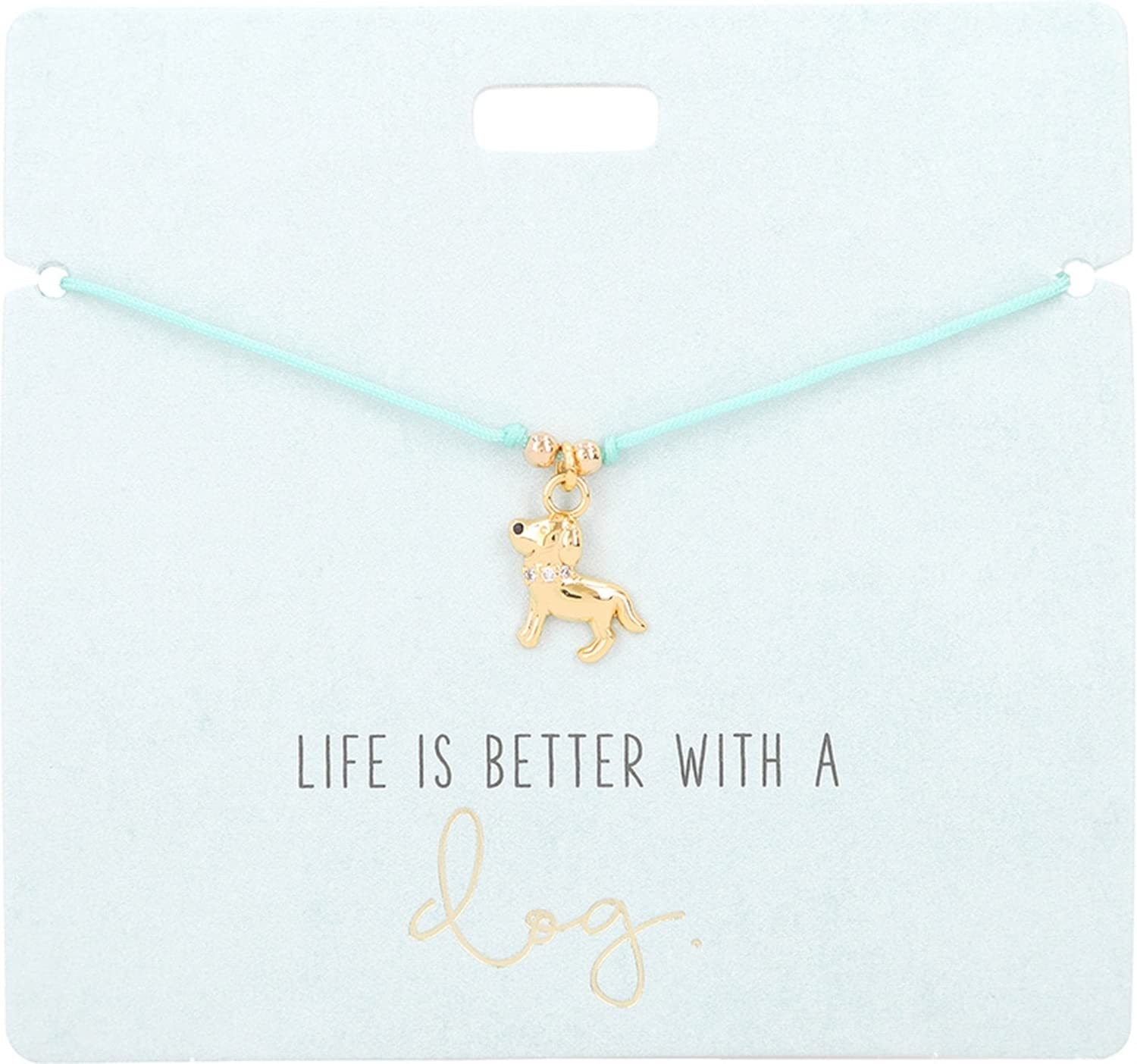 Depesche Depesche 11837-002-Pulsera en Azul La Vida es Mejor con un Perro con Charm Dorado y Perla Decorativa, Longitud variable, Ideal como Idea Regalo, Multicolor (11837-002)