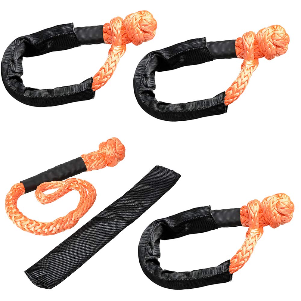 4pcs Orange Soft Synthetic Shackle Rope 38,000lbs Black Protective Sleeve for 4DW Off-Road Towing Truck ATV UTV SUV 4X4 Boat Water Craft