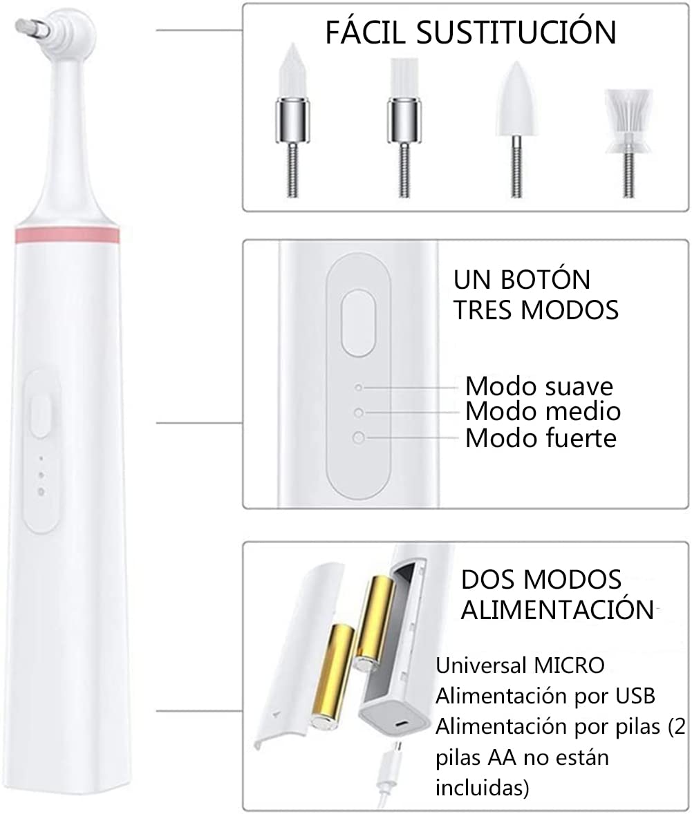 Cepillo De Dientes EléCtrico Pulidor De Dientes, Raspador De Manchas Dentales EliminacióN De Sarro Limpieza De Dientes De Mascotas Limpiador Pulidor con 4 Cabezas De Pulido