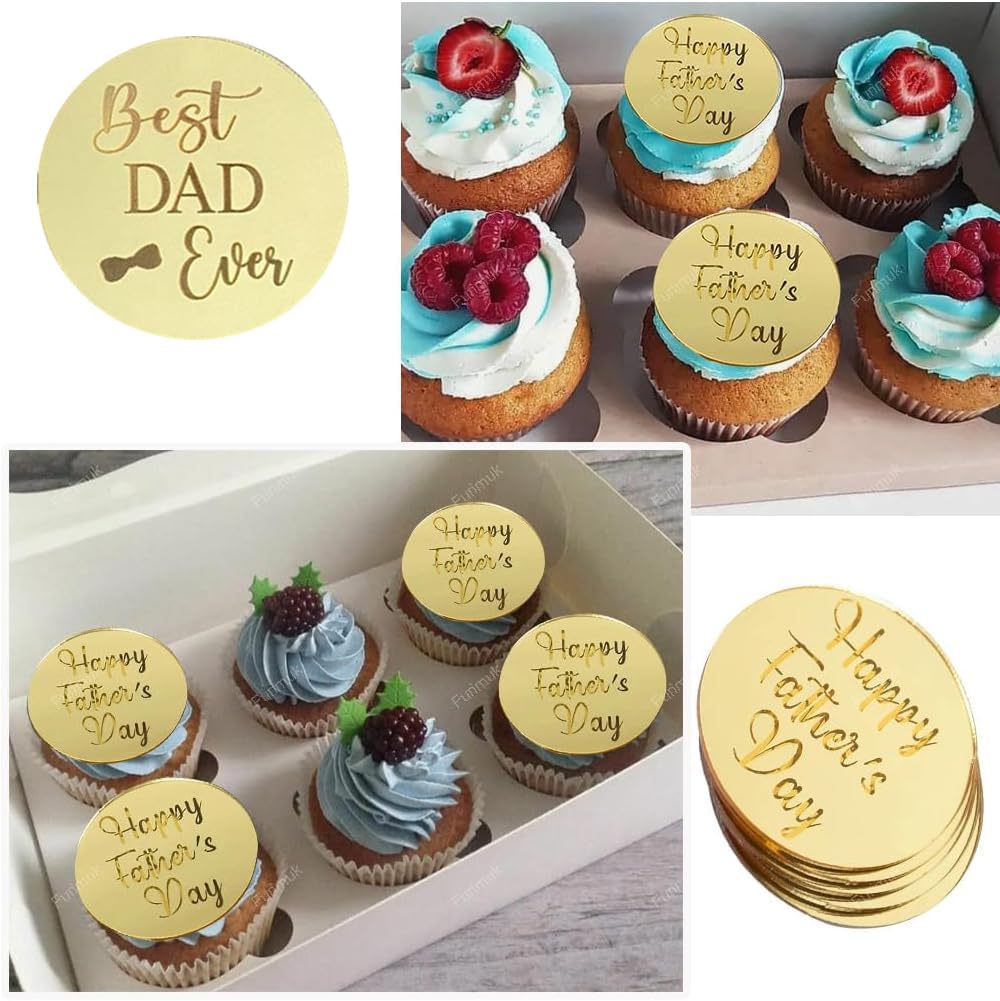 Lot de 12 décorations rondes en acrylique pour cupcakes et gâteaux « Happy Fathers Day », pour la fête des pères, la fête des pères et les desserts