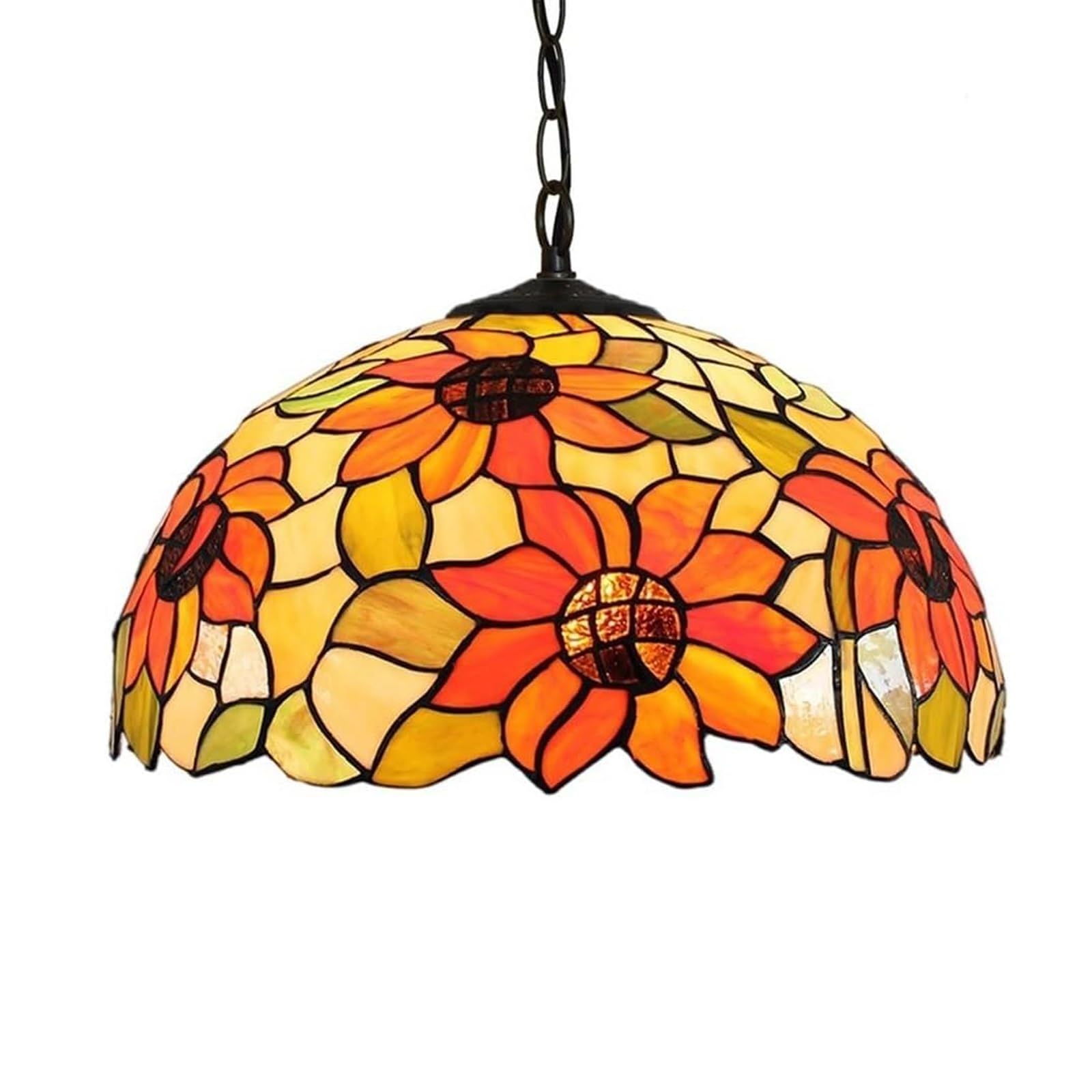 HJRegaFimu 16 Inches Lamp Stained Glass Ceiling Pendant Light Vintage Deco Field Sunflower Hanging Chandelier For Bedroom Kitchen Island Dining Living Room Corridor