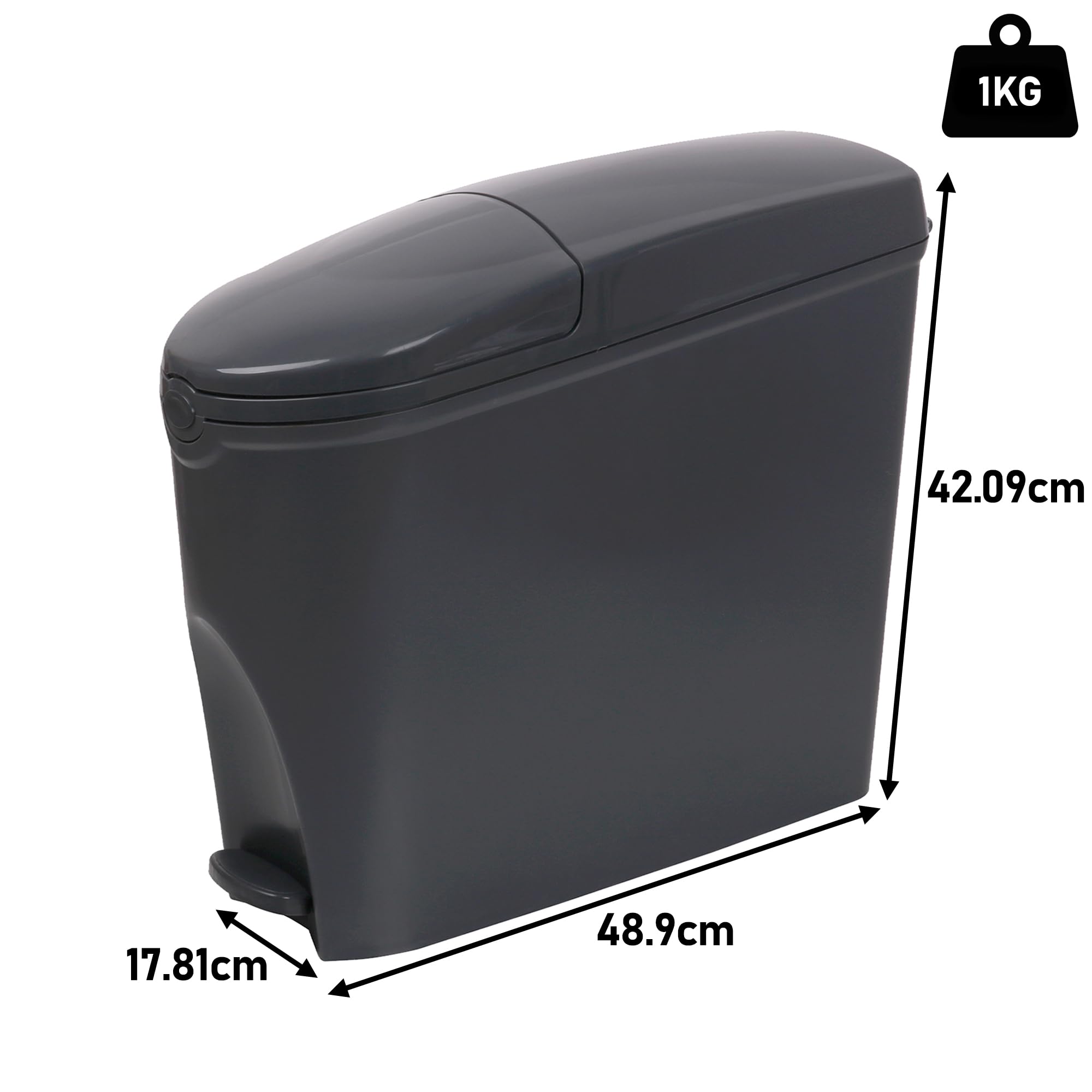 Poubelle de salle de bain 20 L Slimline - Hygiénique - Corbeille à pédale pour femme et bébé - Poubelles de salle de bain 20 litres - Gris