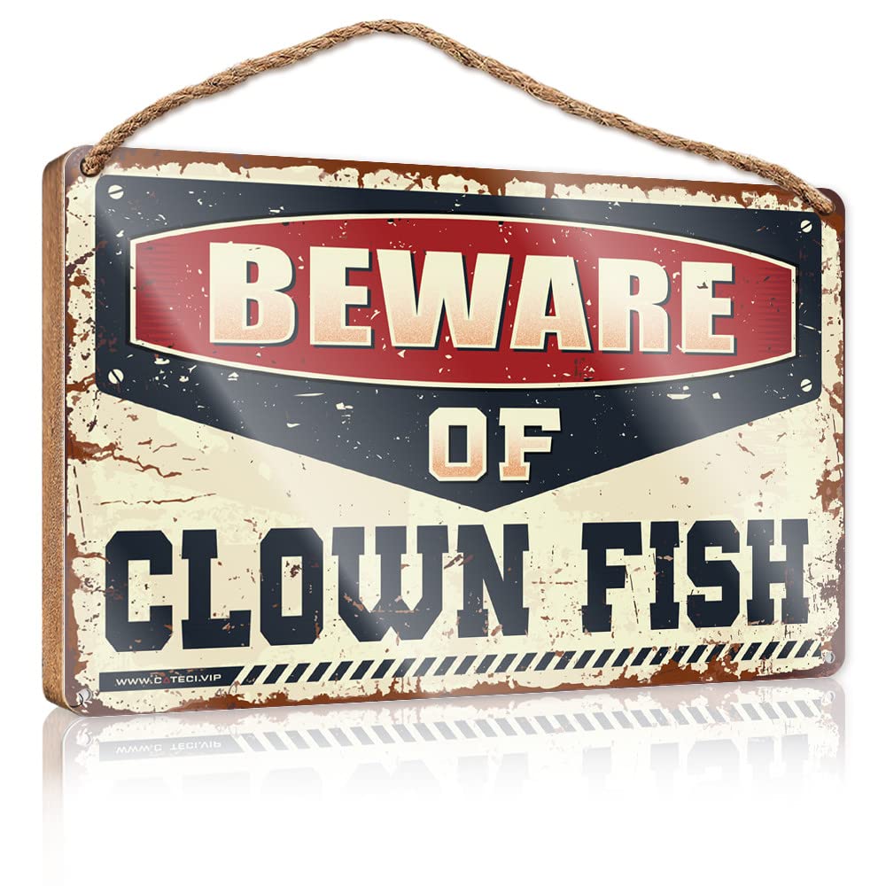 Dtha One Color Office Sign For Door Wood Beware Of Clown Fish Wooden Sign Holiday Porch Sign Funny Bathroom Decor(15X28cm)