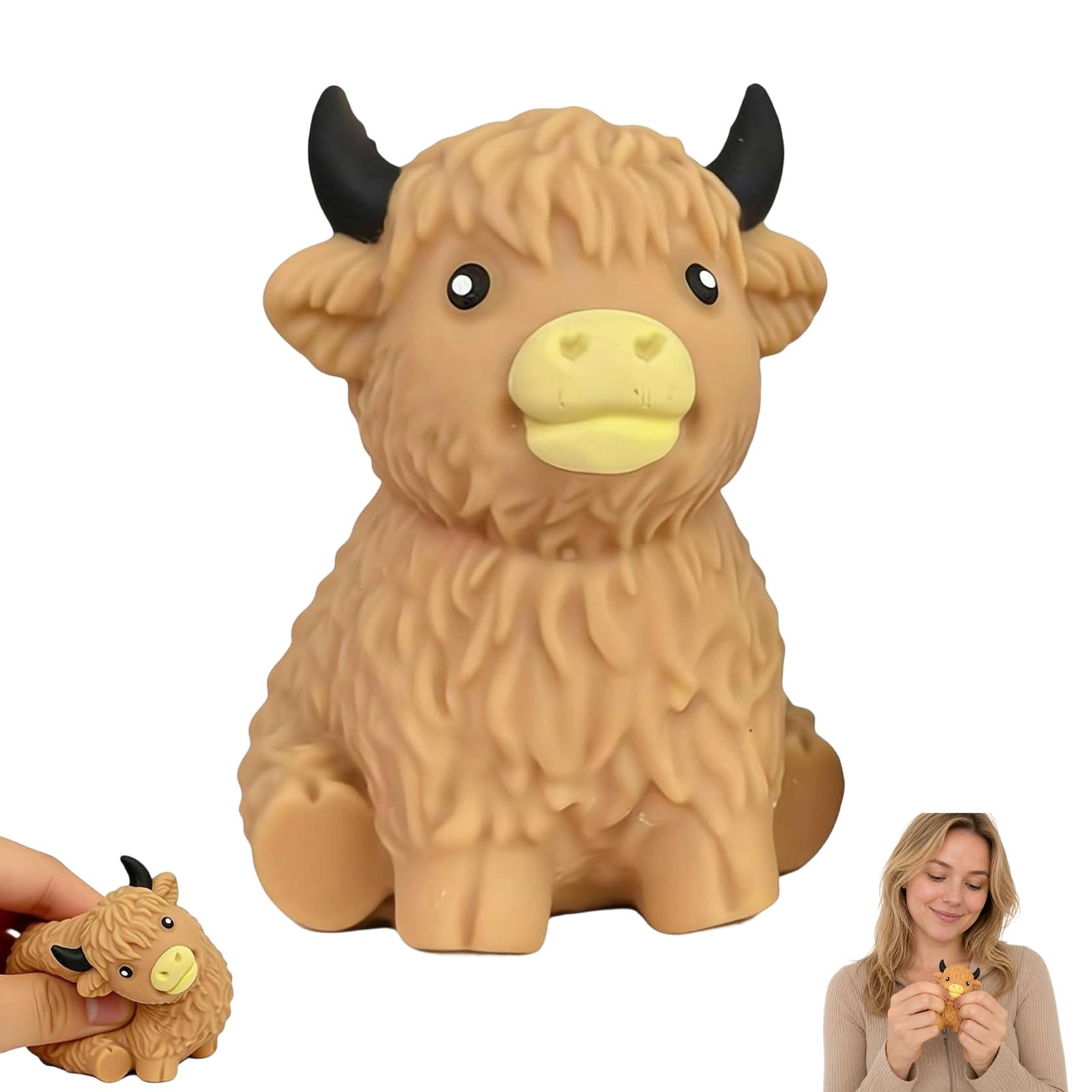 Highland Cow Squishy, Slow Rise Squishies, Squeezy Squishy Animals, Light Brown Calming Highland Cow Stress Relief Squishies Office School Desk Decor, Portable Decompression Sensory Fidget