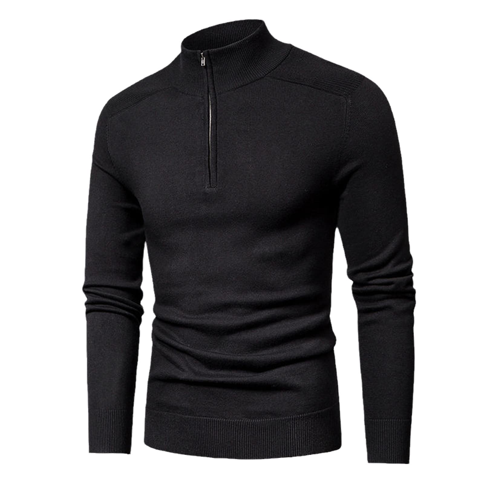 Pull en coton pour homme ample XXL col protecteur demi-zip noir