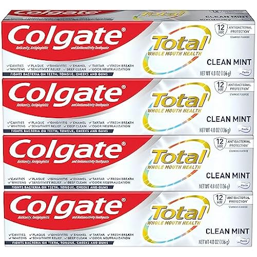 Colgate Total Toothpaste with Whitening, Clean Mint, 4.8 Ounce (Pack of 4)
