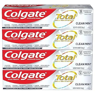 Colgate Total Toothpaste with Whitening, Clean Mint, 4.8 Ounce (Pack of 4)