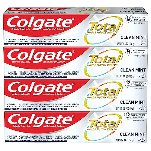 Colgate Total Toothpaste with Whitening, Clean Mint, 4.8 Ounce (Pack of 4)