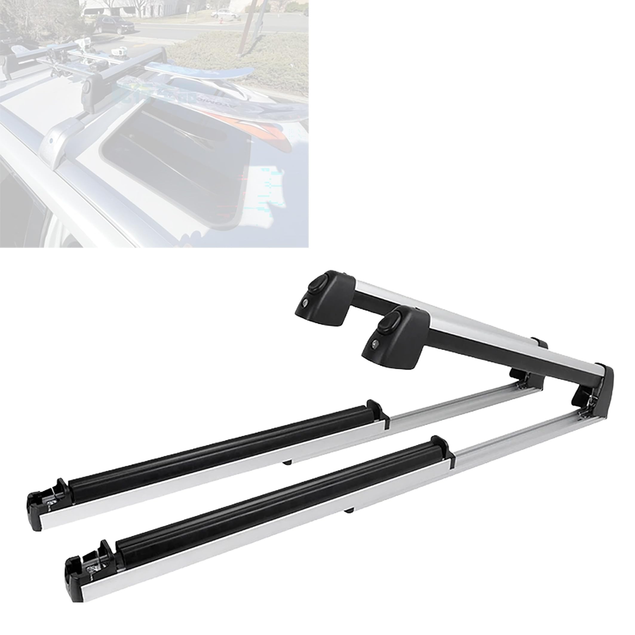 Portaequipajes/Portaesquís para Coche, Paquete De 2 Unidades con Extensión Deslizante, Cerradura Antirrobo, También Puede Sujetar Cañas De Pescar, Apto para La Mayoría De Barras Transversales