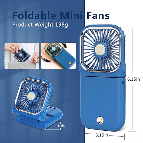 Miniatura 4 de Mini ventilador portátil 5 en 1 con banco de energía, soporte para teléfono, ventilador de mano y de escritorio, recargable por USB, banco de