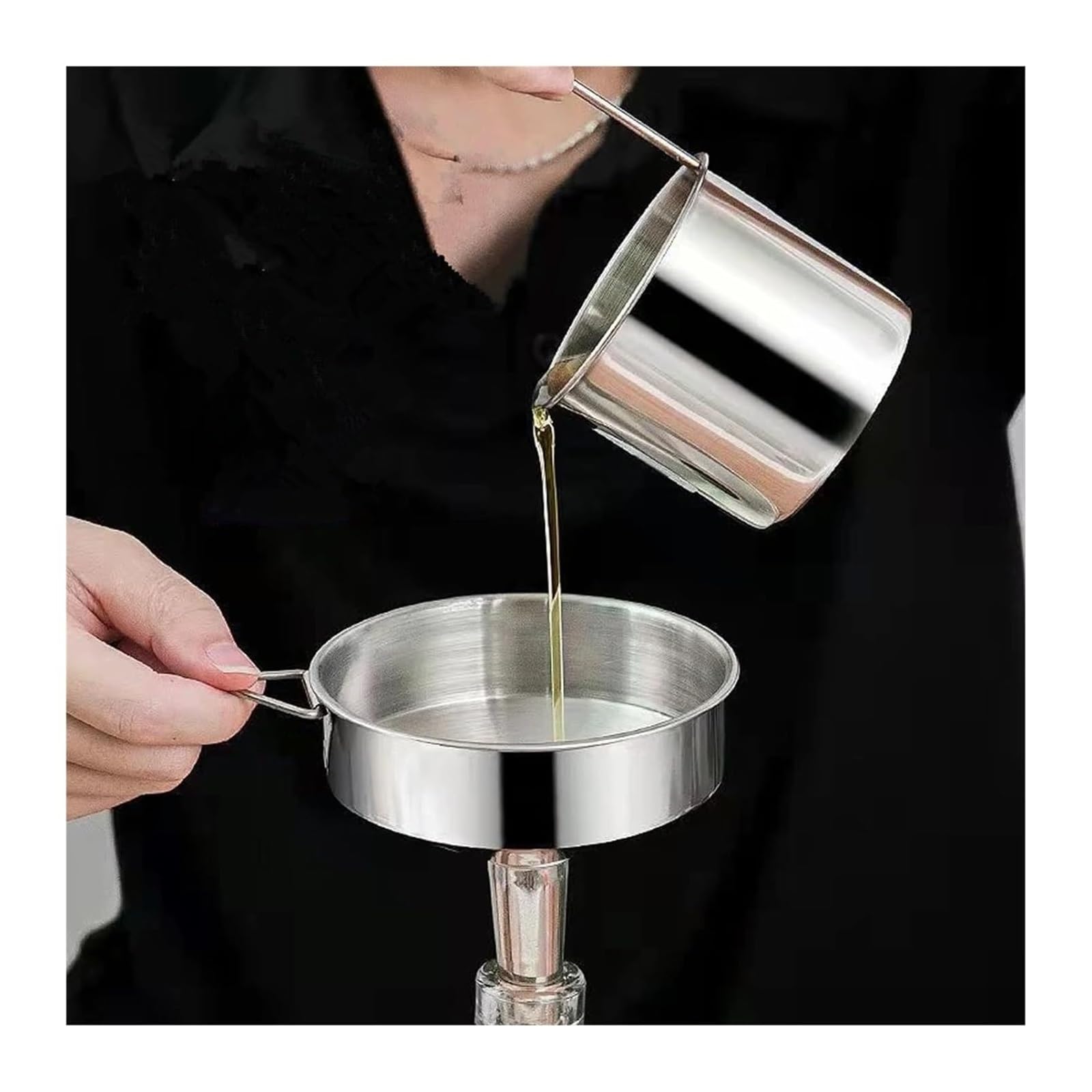 KeuLen Embudo de Acero Inoxidable, Embudo de Metal líquido for Aceite de Vino de Cocina con Filtro Desmontable, Embudo de Boca Ancha for enlatar Herramientas de Cocina(30CM)