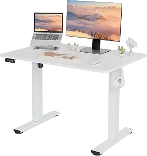 LongKe Electric Standing Desk 40x24 Adjustable Height Sit-Stand Home Office Workstation with Memory Preset, White