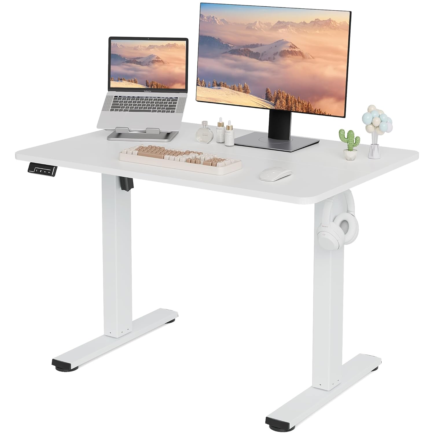 Electric Standing Desk Adjustable Height 40x24 Inches Sit Stand up Desktop for Home Office Ergonomic Rising Computer Table