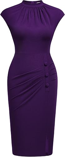 Vista 2 de AISIZE Women's Retro Half Collar Ruched Slim Cocktail Pencil Dress