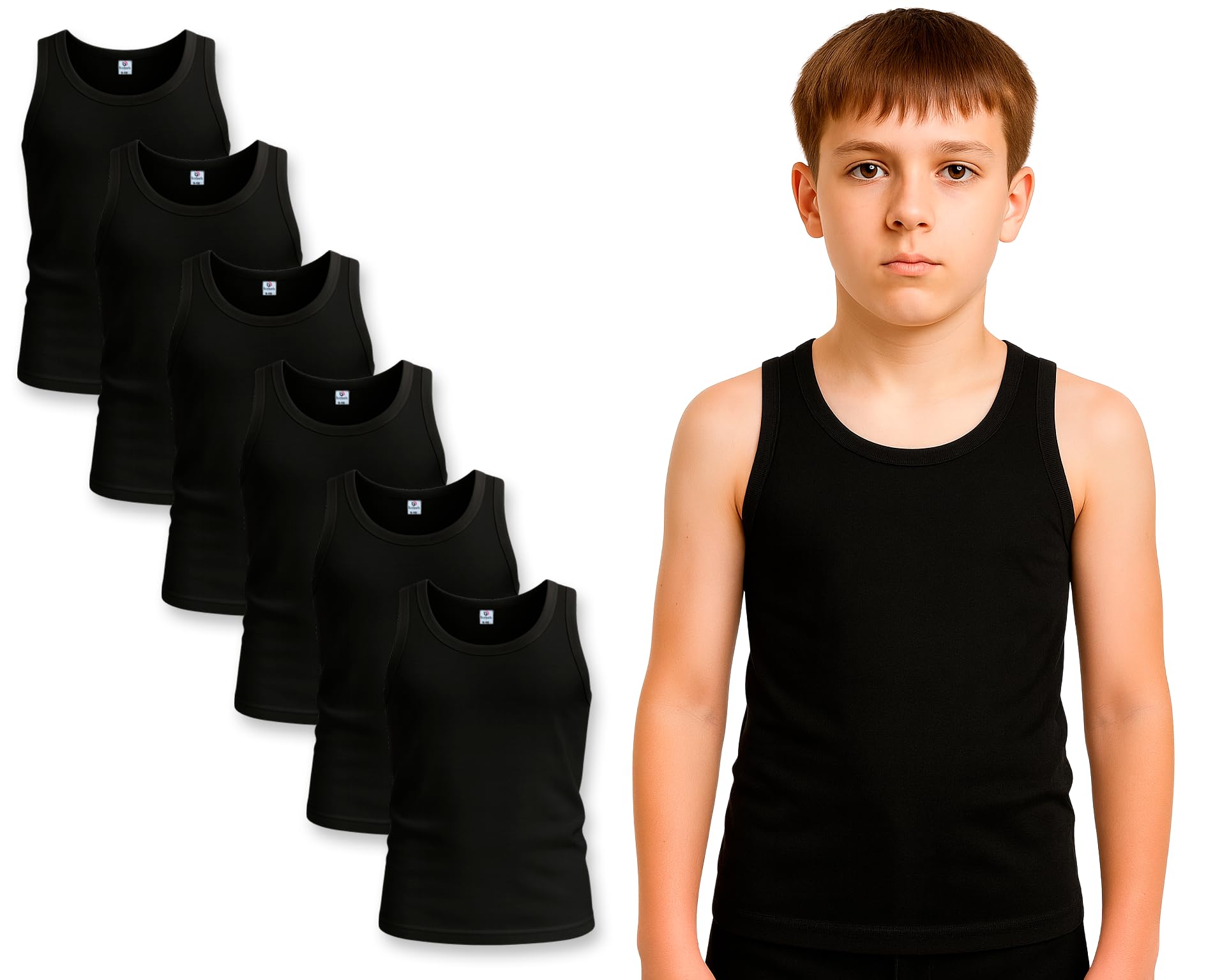 Bahob® 6 Pack Boy's Underwear Vests Soft Cotton Tank Tops Kids Sleeveless Vests Undershirts 5-14 Years (5-6 Years, Black)