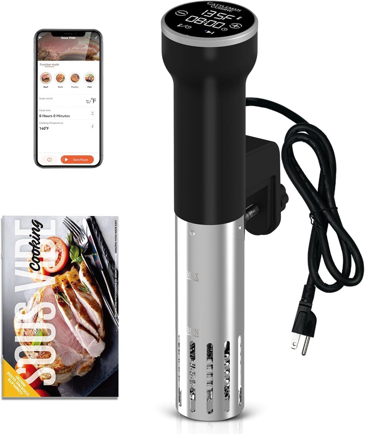 Sous Vide Machines Wi-Fi, 1000W, IPX7 Waterproof, Immersion Circulator Precise Cooker, Suvee Cooker with Accurate Temperature&Timer Touch Control, Portable, Noise-free, Fast Heating