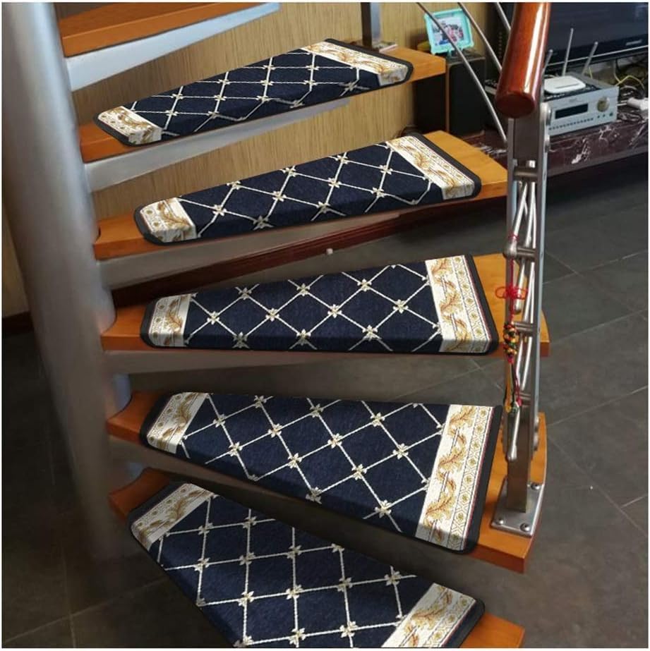 Alfombra de escalera de caracol de 15 piezas azul con diseño antideslizante de 60 x 33 cm