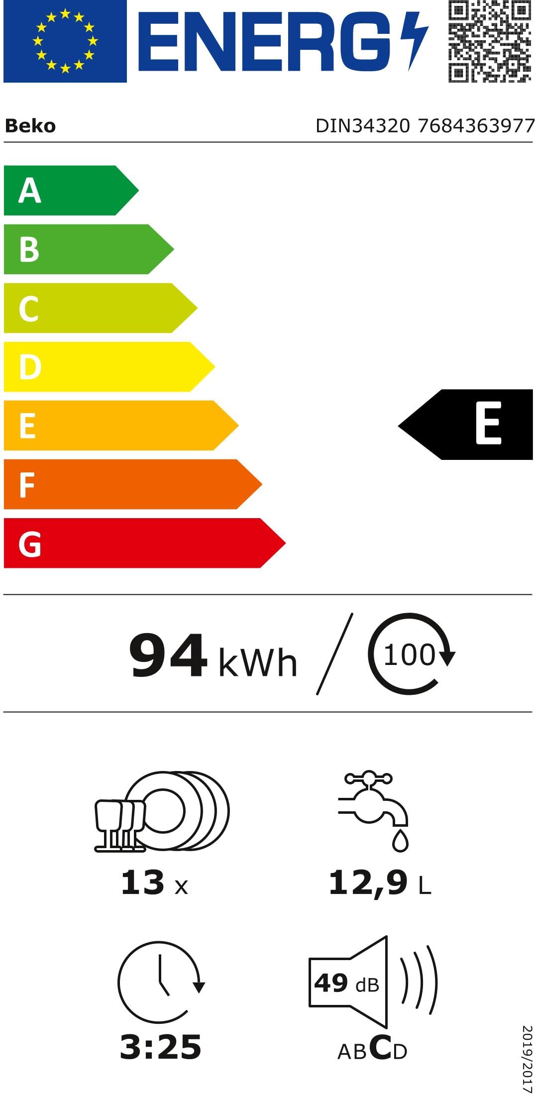 Beko DIN34320 Fully Built-in 13 Place Settings E