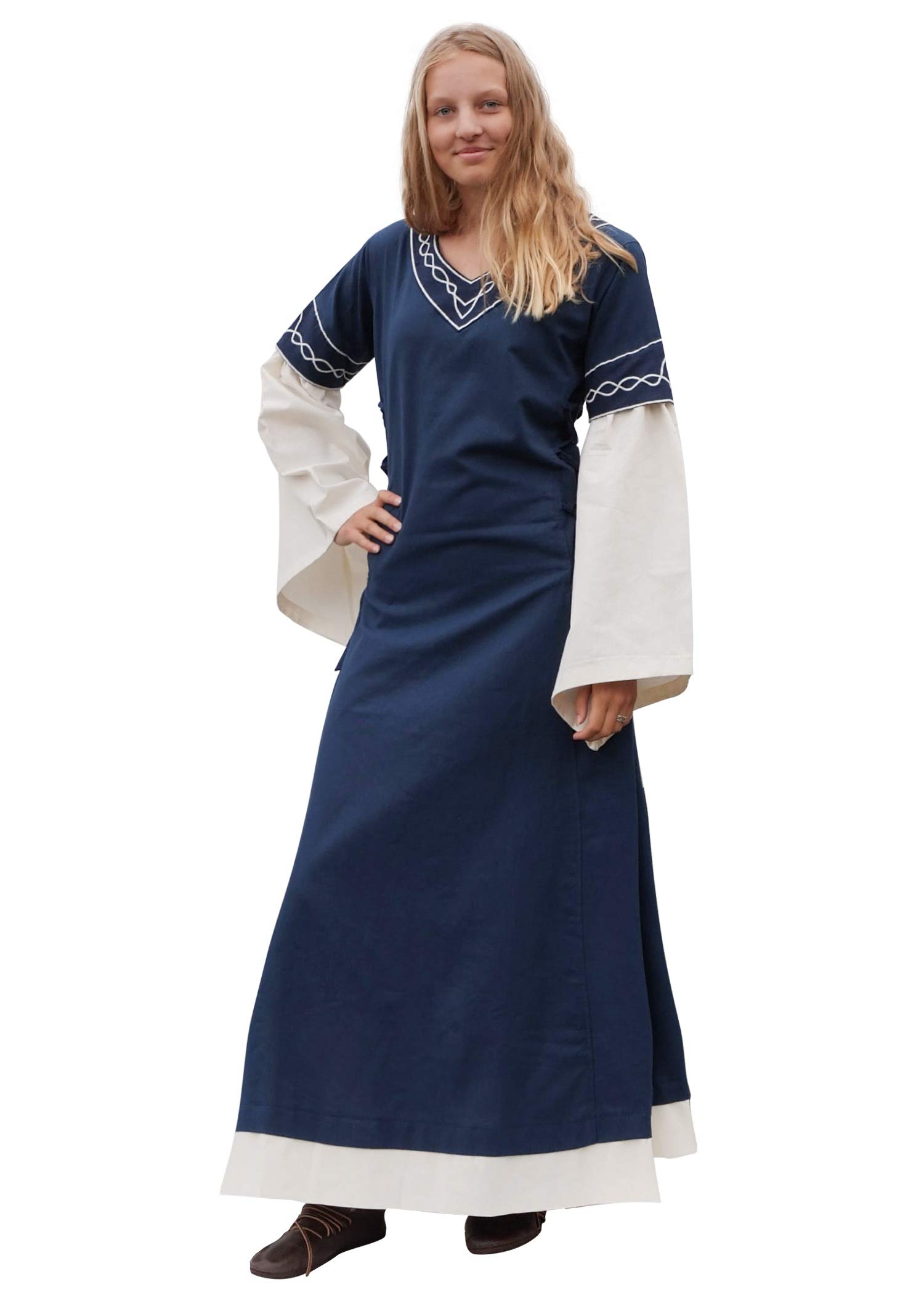 Battle-Merchant Alvina - Abito Medievale Lungo da Donna - Maniche Lunghe - Cotone - Ideale Come Costume Vichingo o di Carnevale