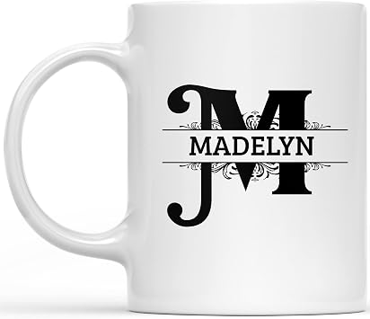 Custom Name & Initial Coffee Mug, Personalized Monogram Gift Cup - White