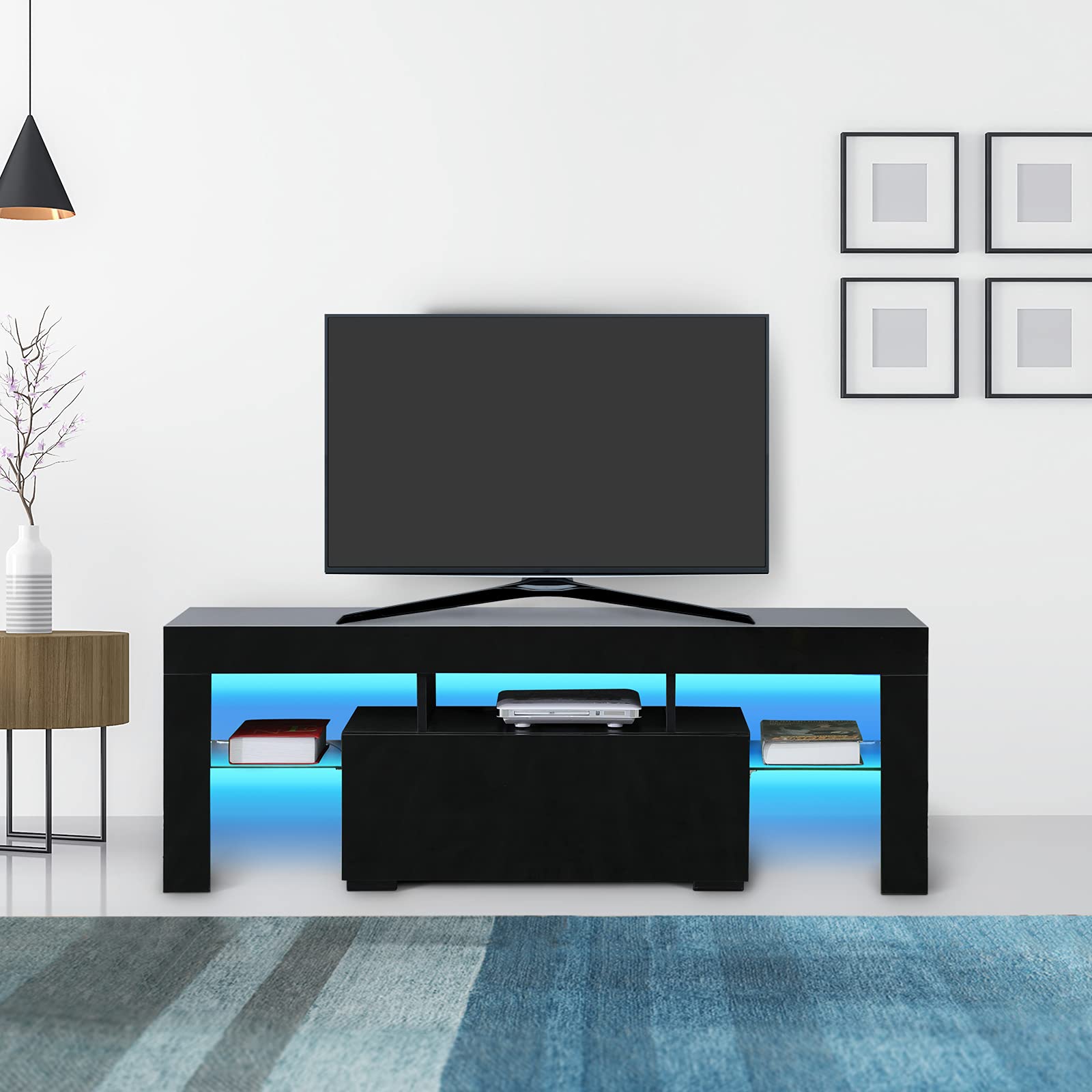 Buy UNIVOTION Modern LED TV Stand, 7 Colors LED TV Stand w/Remote Control Lights, High Gloss TV