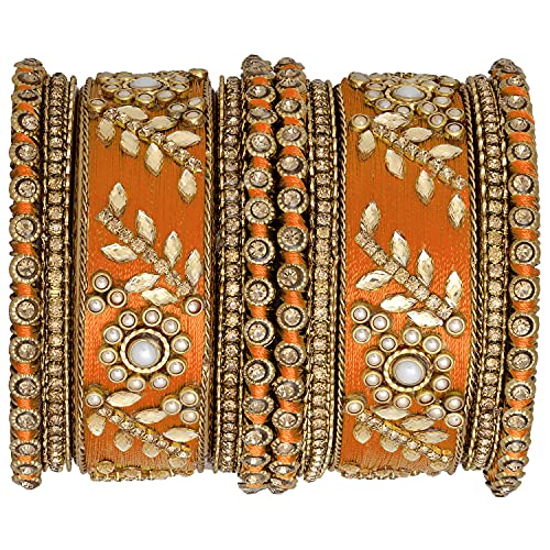 Image of Peora Silk Thread Kundan & Stone Studded Chuda Bangles Set Gift for Women