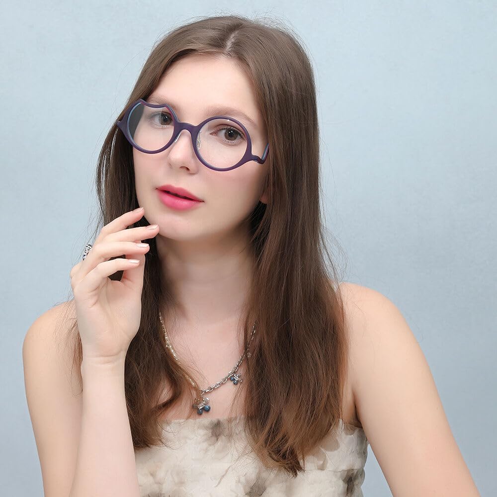 Quadrat Runden Lesebrille Acetat, Asymmetrischer Rahmen, Lesebrillen Blaulichtfilter Sicht Männer Frauen, Lesehilfe für Herren & Damen