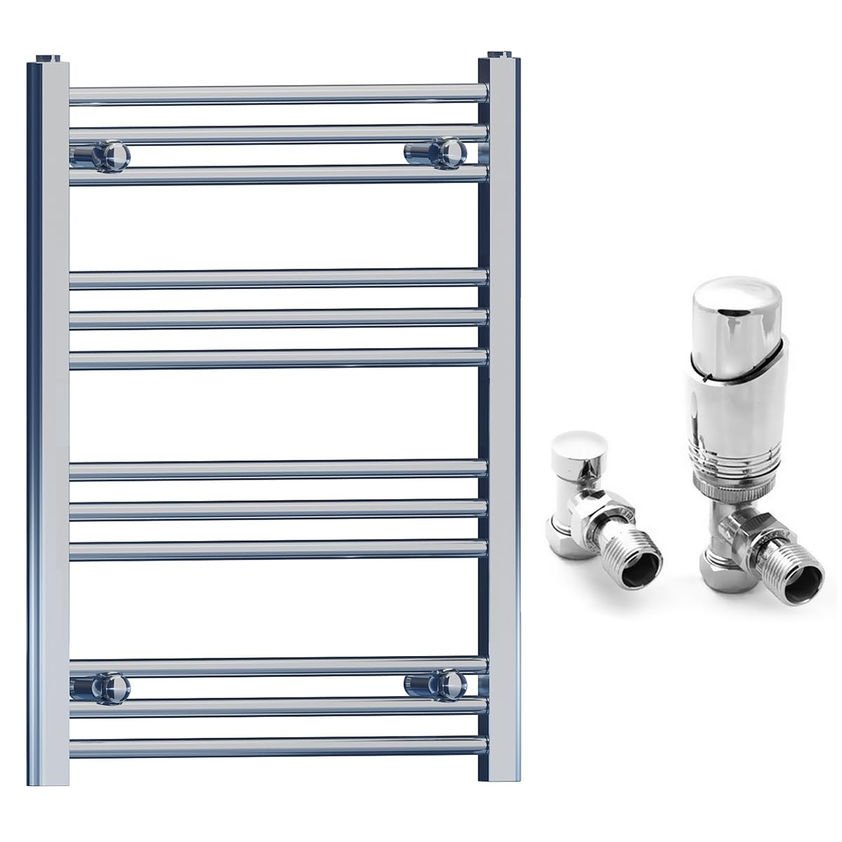 Chrome Heated Bathroom Towel Rail Radiator - Central Heating UK (400 x 700mm (h), With TRV Angled Valves)