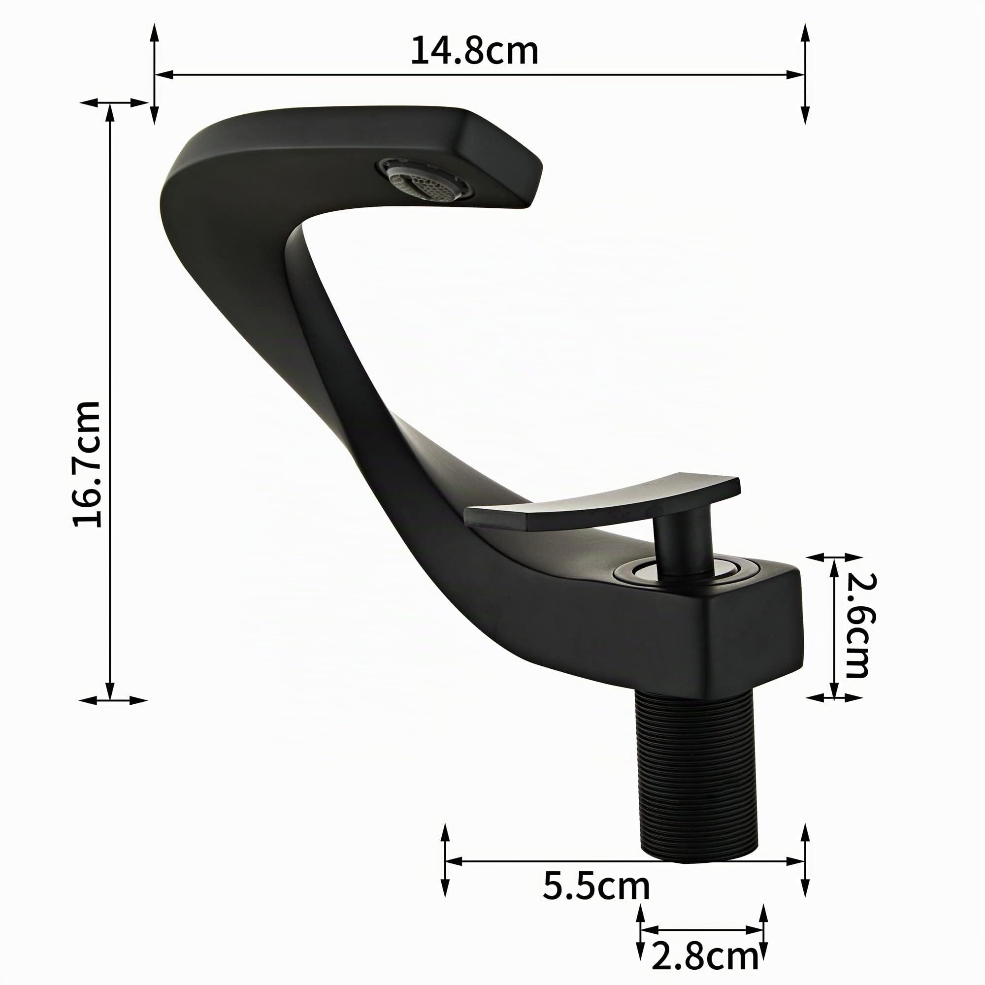 SHUNLI Robinet Salle de Bain Noir, Mitigeur de Lavabo au Design Elégant, Robinetterie Monotrou, Laiton