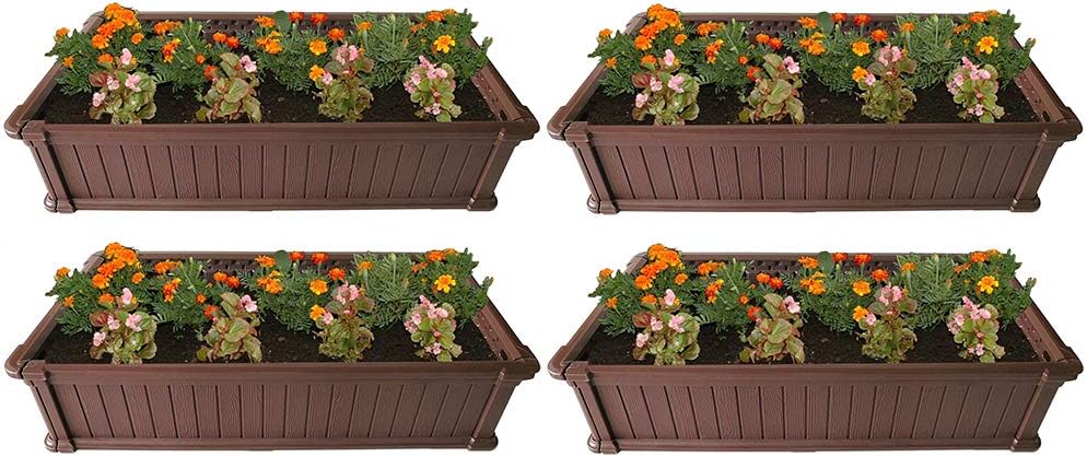 Modern Home Raised Garden Bed Kit - Stackable Modular Flower/Planter Kit (4'x2' Brown, Set of 4)