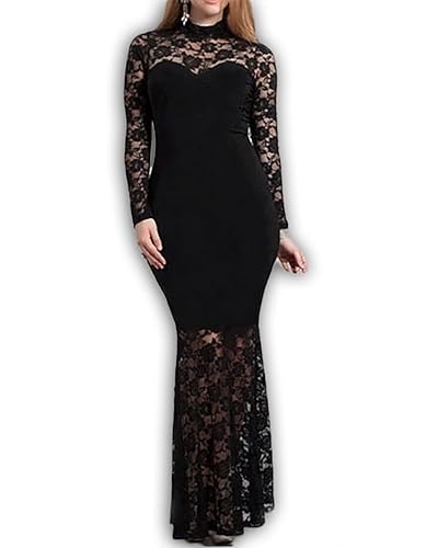 832 - Plus Size Mermaid Lace Maxi Long Sleeves Maxi