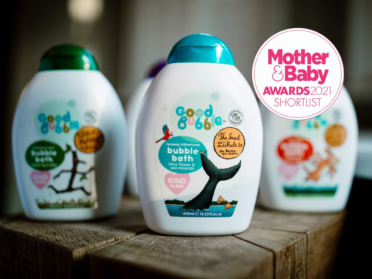 Good Bubble The Snail & The Whale Bubble Bath con fiori di loto e minerali marini, bagnoschiuma da 400 ml, per pelli sensibili e soggette a eczemi, vegano per i più piccoli