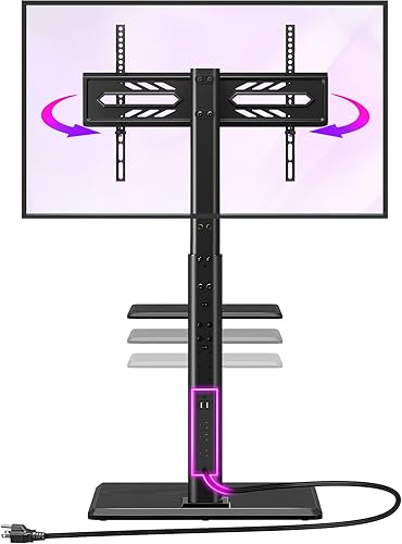 Greenstell Soporte de TV con toma de corriente y estante AV, soporte universal para TV de piso para 32 a 70 pulgadas, soporte giratorio alto para TV