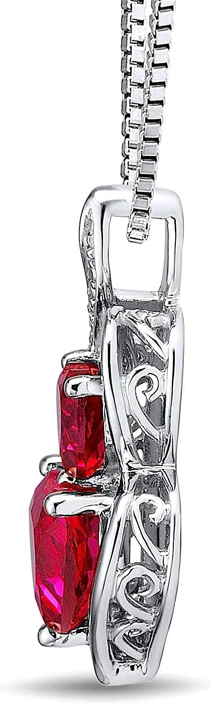 Lab Created Ruby Necklace Heart Shape Diamond Accents Sterling Silver - 18 Inch Chain