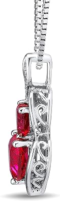 Lab Created Ruby Necklace Heart Shape Sterling Silver
