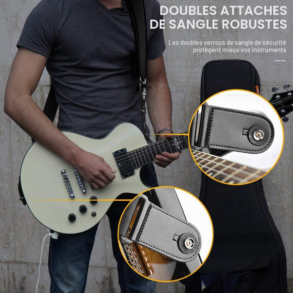 LEKATO Sangle de guitare rembourrée en mousse néoprène confortable avec extrémités en cuir véritable pour basse guitare électrique et acoustique