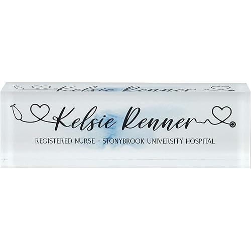 Infusion Personalized Office Desk Name Plate Acrylic Glass Block (10 x 3 x 1.25", Nurse - Blue Watercolor)