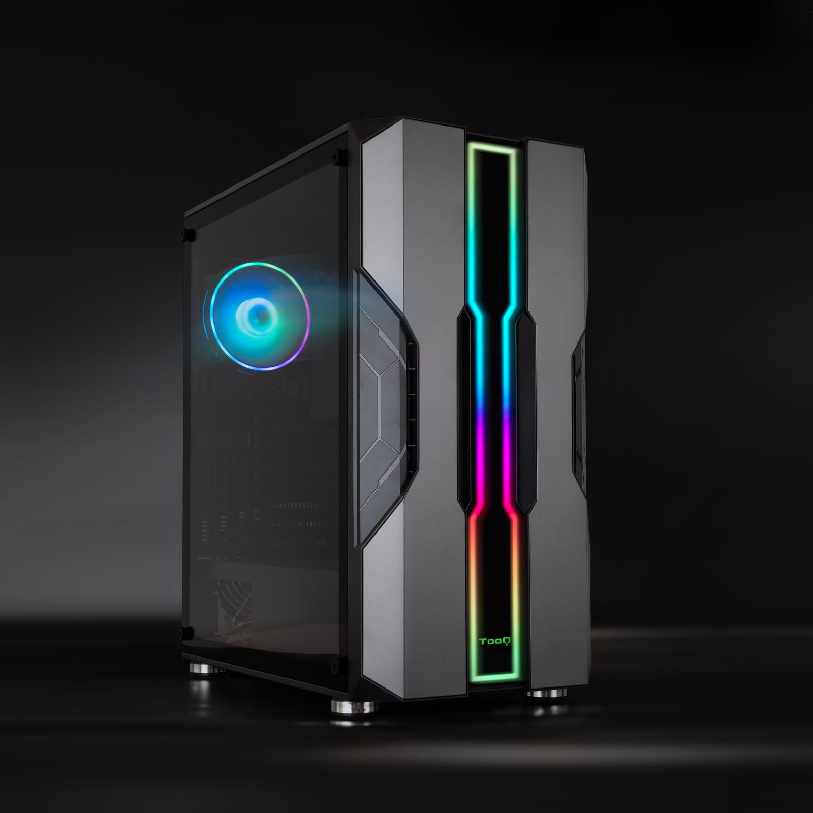TOOQ TQGCC103-B - “NIGHTCITY” Caja Semitorre Gaming EATX/ATX/Micro-ATX/Mini-ITX, Cristal Templado, Panel Frontal con LED ARGB, Color Negro
