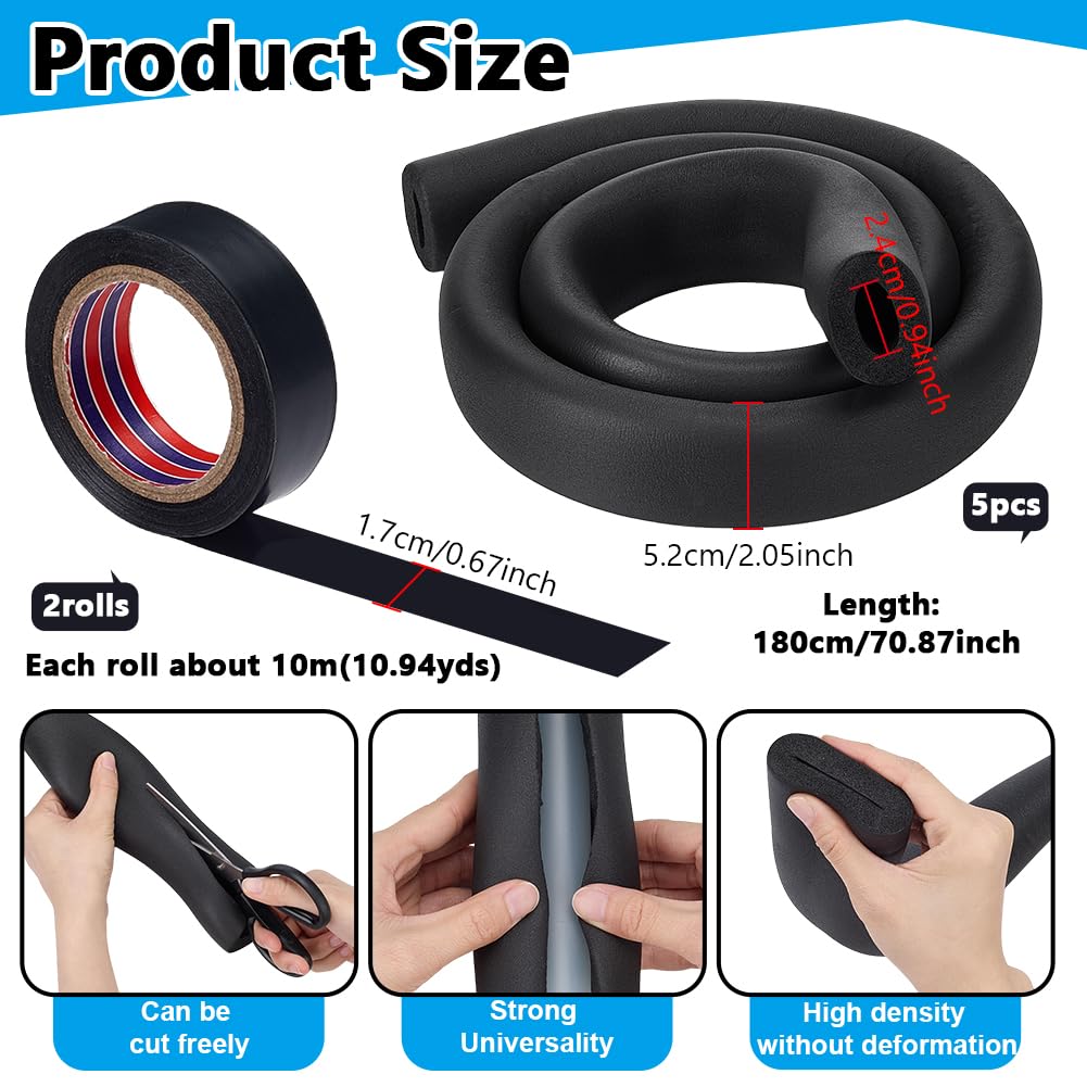 NBEADS 5 Tubi Schiuma Isolante Per Tubazioni, Coperture Per Tubi Dell'Acqua 180x5,2 Cm Con 2 Rotoli Nastro Adesivo PVC, Tubo Schiuma Premontato Per Evitare Il Congelamento Dei Tubi Esterni In Inverno